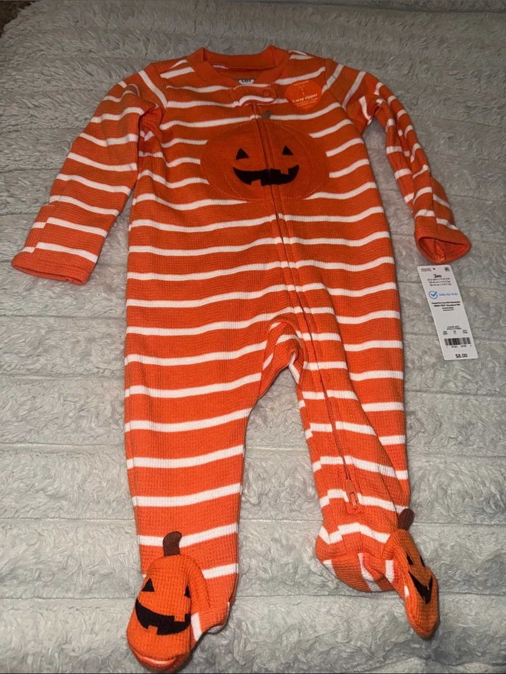 Carter's Orange & White Striped Pumpkin Footed Pajamas